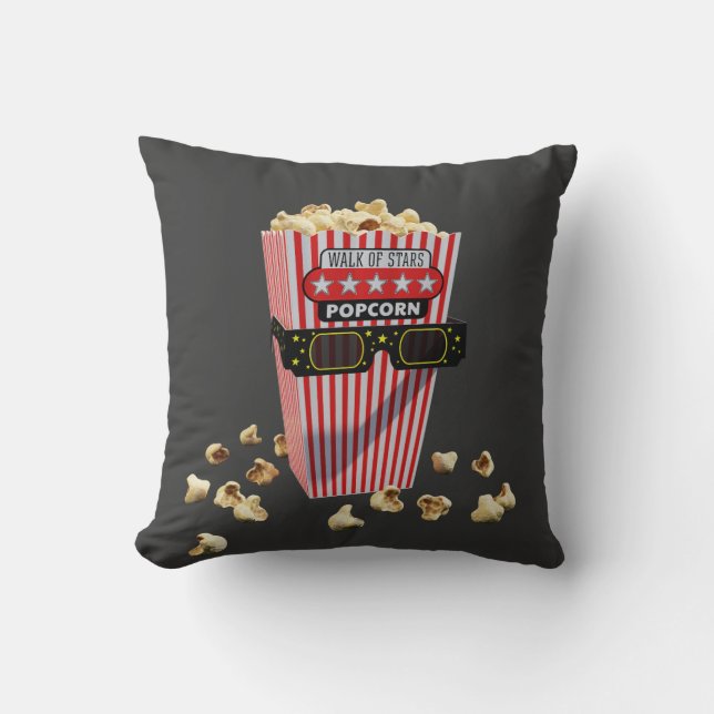 Buttered Popcorn and 3D Movie glasses Throw Pillow (Front)