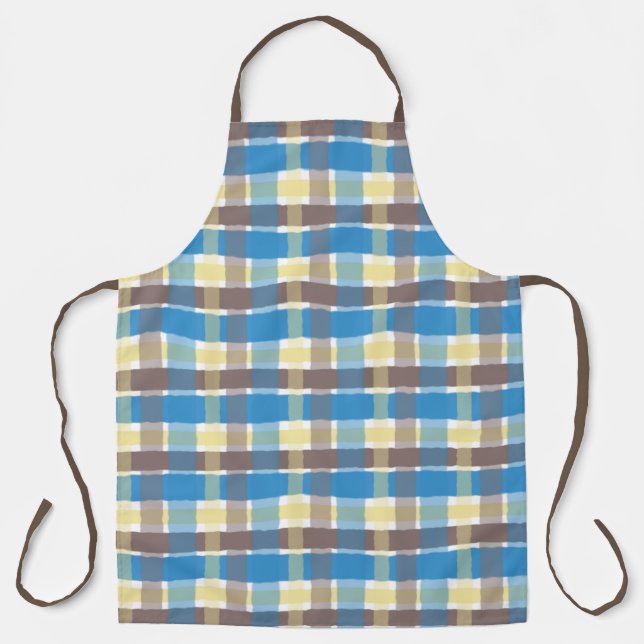 Buttered Popcorn Coffee Brown Sonic Blue Plaid Apron (Front)