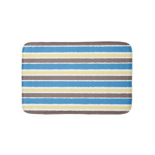 Buttered Popcorn Coffee Brown Sonic Blue Stripes Bath Mat