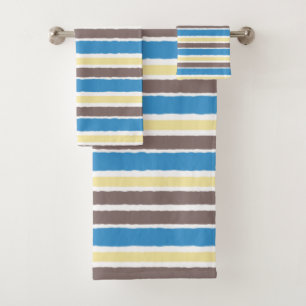 Buttered Popcorn Coffee Brown Sonic Blue Stripes Bath Towel Set