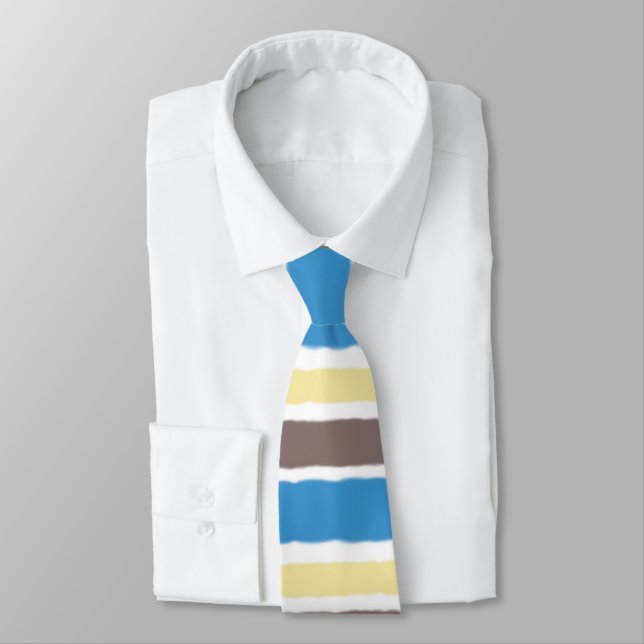 Buttered Popcorn Coffee Brown Sonic Blue Stripes Neck Tie (Tied)