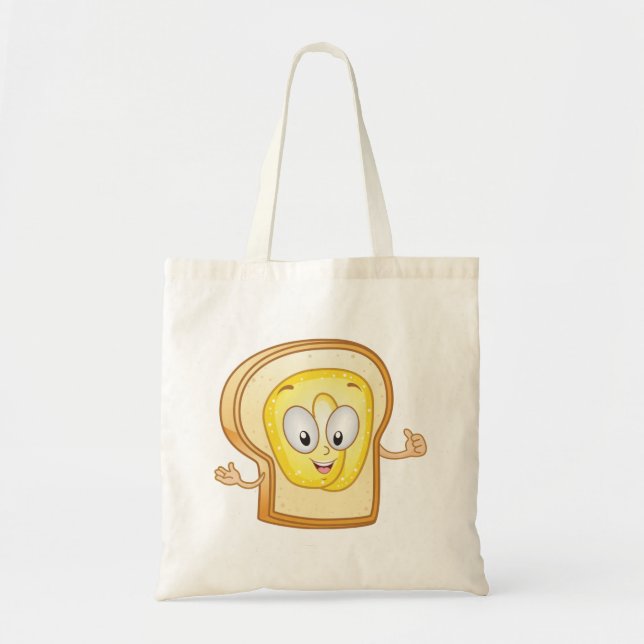 Buttered Toast Cartoon Character Happy Bread Tote Bag (Front)