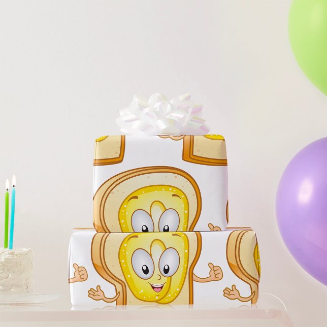 Buttered Toast Cartoon Character Happy Bread Wrapping Paper (Creator Uploaded)