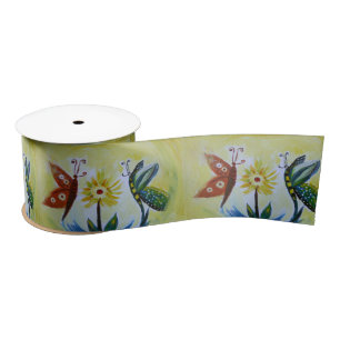 ButterfCustom 3 in Wide Satin Ribbon, 2 Yard Spool Ribbon