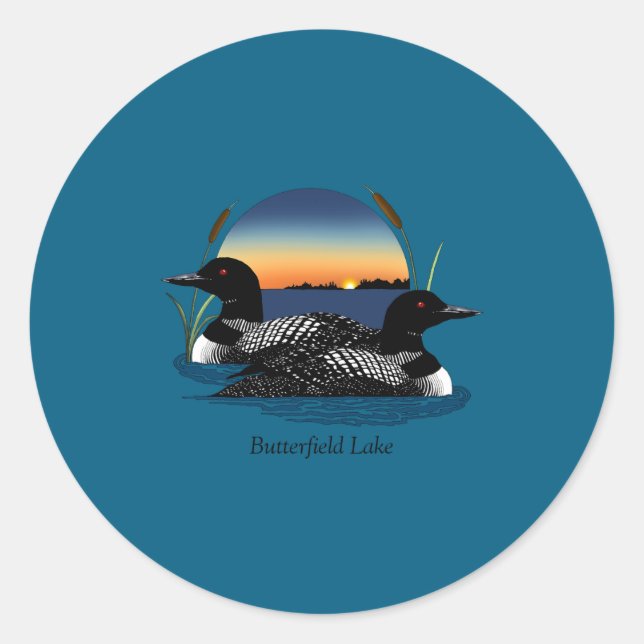 Butterfield Lake Loon Pair  Classic Round Sticker (Front)