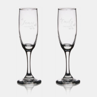 Butterfies Wedding Toast Champagne Flute