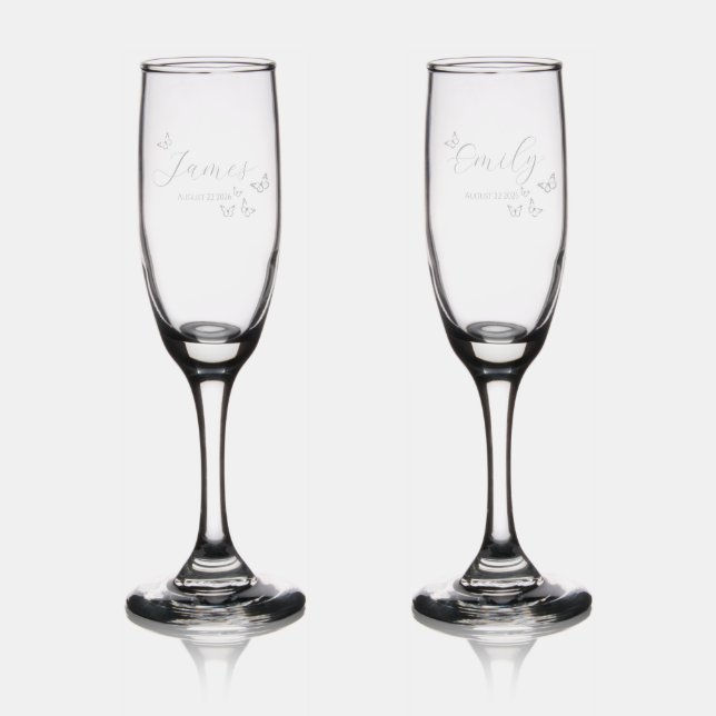 Butterfies Wedding Toast Champagne Flute (Glassware)