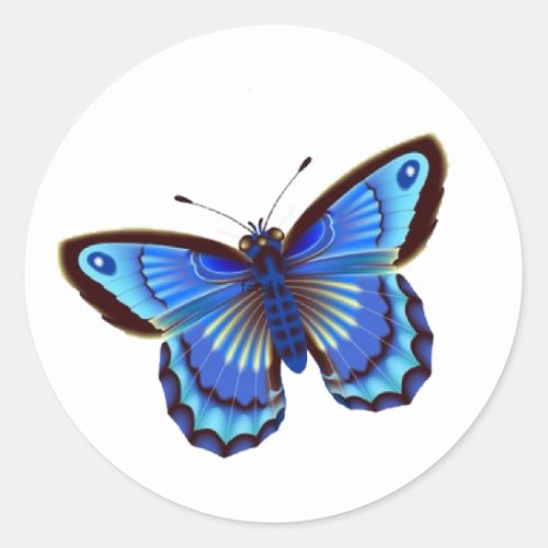 Butterfiy blue classic round sticker