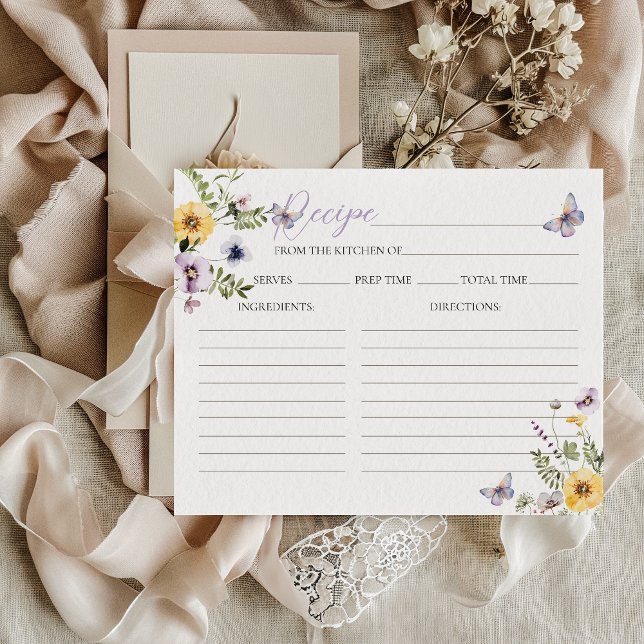 Butterflay Purple Floral Bridal Shower Recipe Card (Creator Uploaded)
