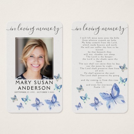Butterfles Photo Funeral Memorial Prayer Card (Front & Back)