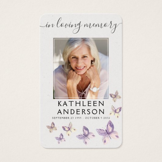 Butterfles Photo Funeral Memorial Prayer Card (Front)