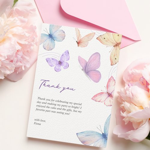 Butterflies 1st birthday Cute Hand_written Thank You Card
