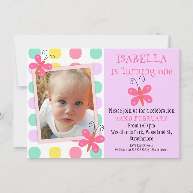 Butterflies 1st Or 2nd Birthday Party Invitation (Front)