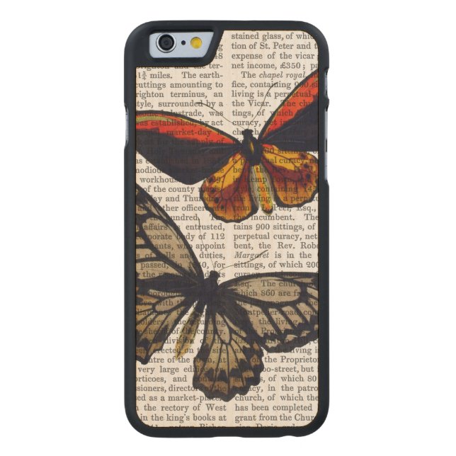 Butterflies 3 carved wood iPhone case (Back)