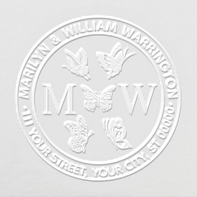 Butterflies #4 Couple Wedding 2 Initial Address Embosser (Design)