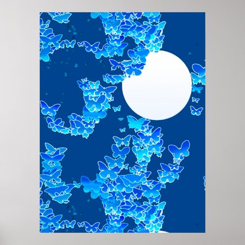 Butterflies Against a Blue Night Sky Moonscape Poster