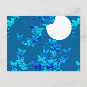 Butterflies against blue night sky, moonscape postcard