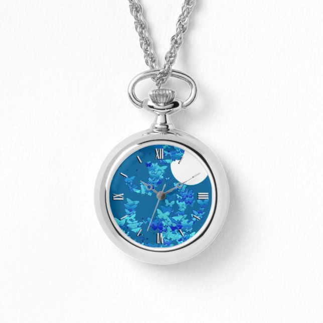 Butterflies against blue night sky, moonscape watch (Front)