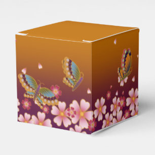 Butterflies Amid Sakura Blossoms Customizable Gold Favor Boxes