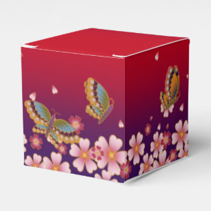 Butterflies Amid Sakura Blossoms Customizable Red Favor Boxes