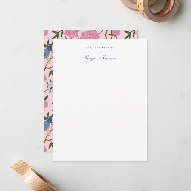 Butterflies and Birds Floral Personal Stationery Note Card (Front/Back In Situ)