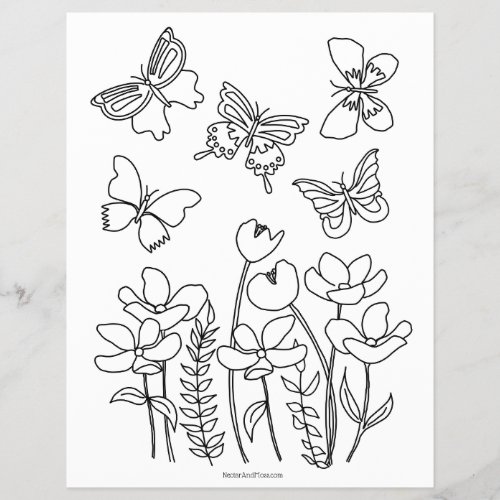 Butterflies and Blooms Coloring Page
