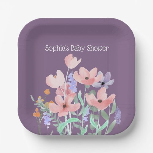Butterflies and Blooms Purple Baby Shower Plates
