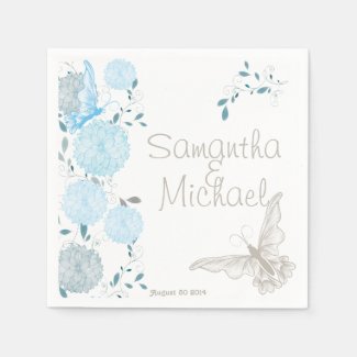 Butterflies and Blue Chrysanthemums Paper Napkin