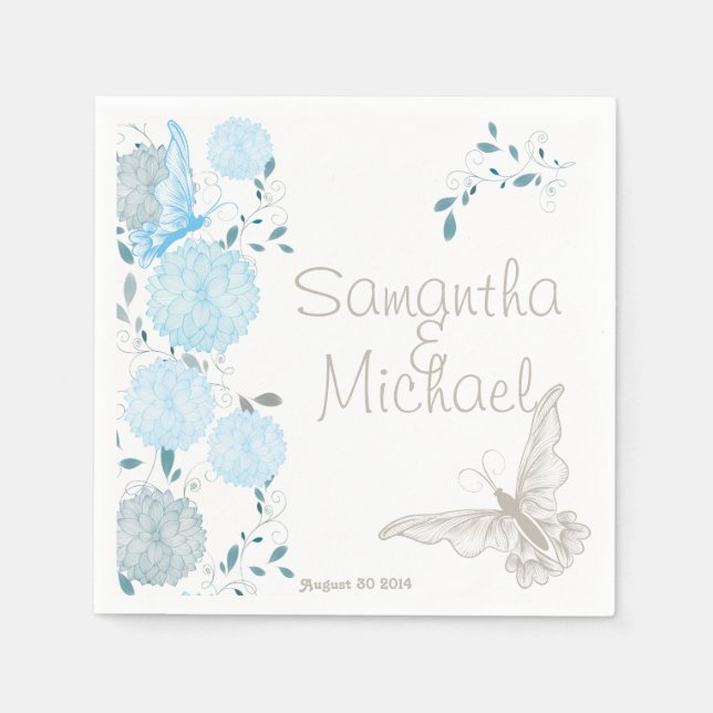 Butterflies and Blue Chrysanthemums Paper Napkins (Front)