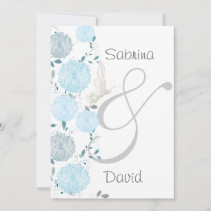 Butterflies and Blue Chrysanthemums Wedding Invitation