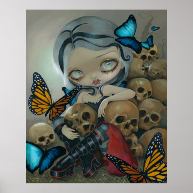 Butterflies and Bones ART PRINT big eye lowbrow (Front)