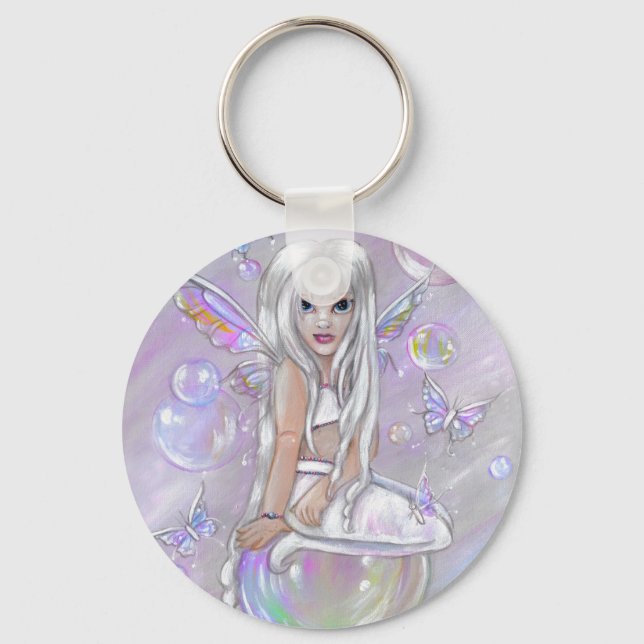 "Butterflies and Bubbles: White" Keychain (Front)