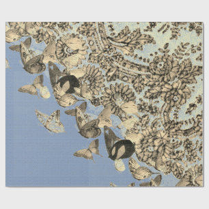 BUTTERFLIES AND CHANTILLY LACE BLUE Wrapping Paper