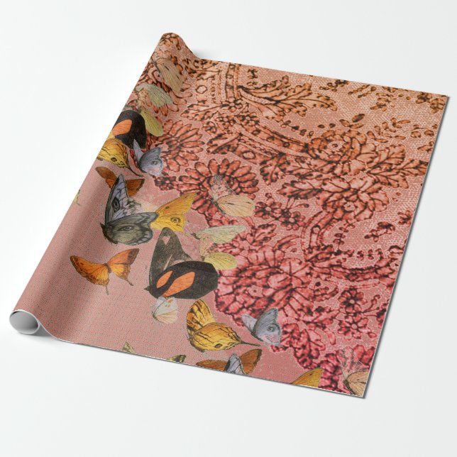 BUTTERFLIES AND CHANTILLY LACE Wrapping Paper (Unrolled)
