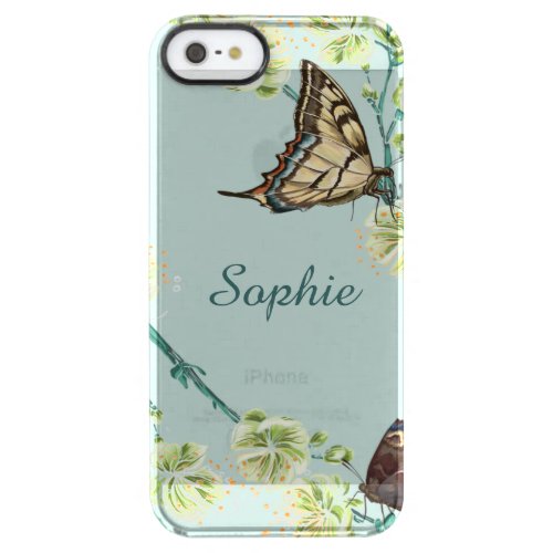 Butterflies and Cherry Blossoms Personalized Clear iPhone SE55s Case