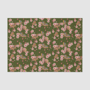 Butterflies and Cherry Blossoms Tea Green Tissue Paper