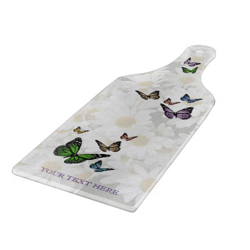 Butterflies and Daisies Glass Paddle Cutting Board
