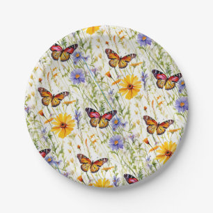 Butterflies and Daisies in a Meadow  Paper Plates