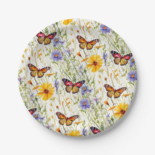 Butterflies and Daisies in a Meadow  Paper Plates (Front)