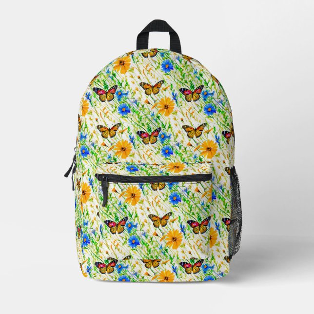 Butterflies and Daisies in a Meadow Printed Backpack (Front)