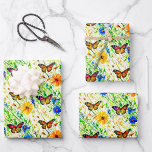 Butterflies and Daisies in a Meadow Wrapping Paper Sheets