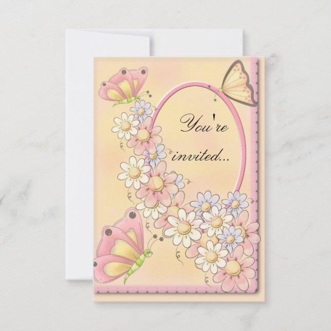 Butterflies and Daisy Flowers Invitation (Front)