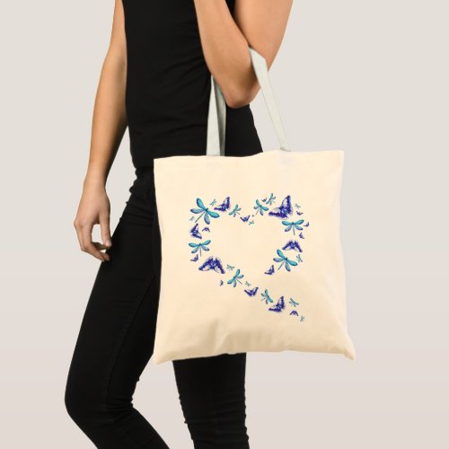 Butterflies and Dragonflies Heart Tote Bag