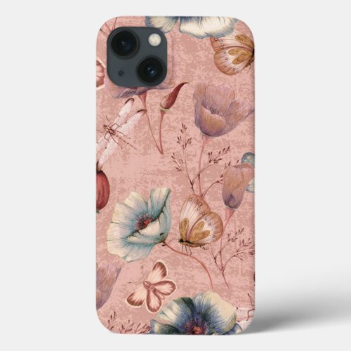 Butterflies and Dragonflies on Poppies iPhone 13 Case