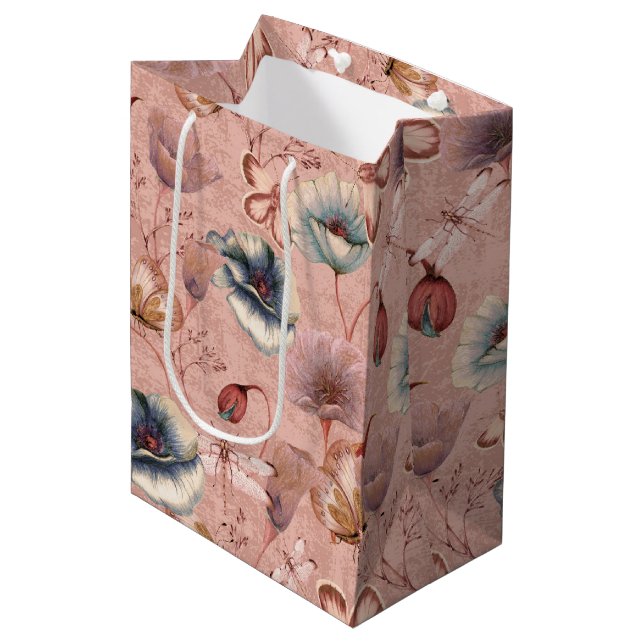 Butterflies and Dragonflies on Poppies Medium Gift Bag (Front Angled)