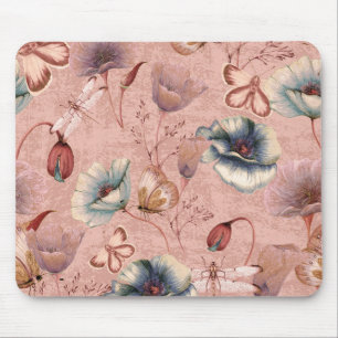 Butterflies and Dragonflies on Poppies Mouse Pad