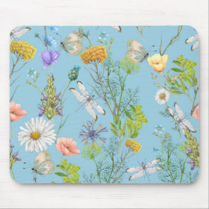 Butterflies and Dragonflies On Wildflowers Mouse Pad