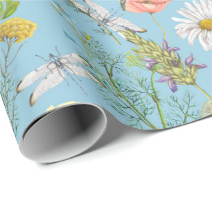 Butterflies and Dragonflies On Wildflowers Wrapping Paper
