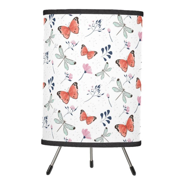 “Butterflies and Dragonflies” Tripod Lamp (Front)
