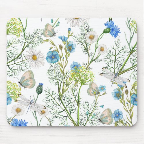 Butterflies and Dragons Flies with Flowers  Mouse Pad